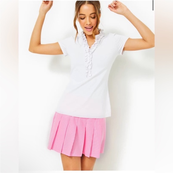 Lilly Pulitzer Priska Skort Performance Seersucker in Havana Pink - Picture 2 of 10